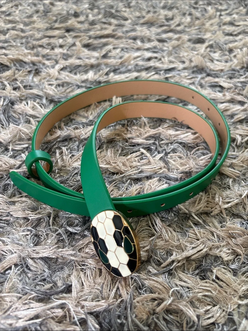 New! Green Women's PU Leather Belt with Honeycomb Enamel Snake Head Buckle OS